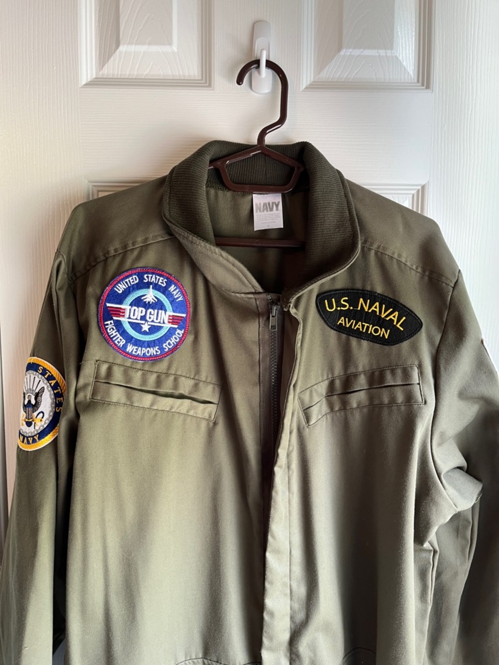 Top Gun Olive Green Military-Style Aviator Flight Suit Costume